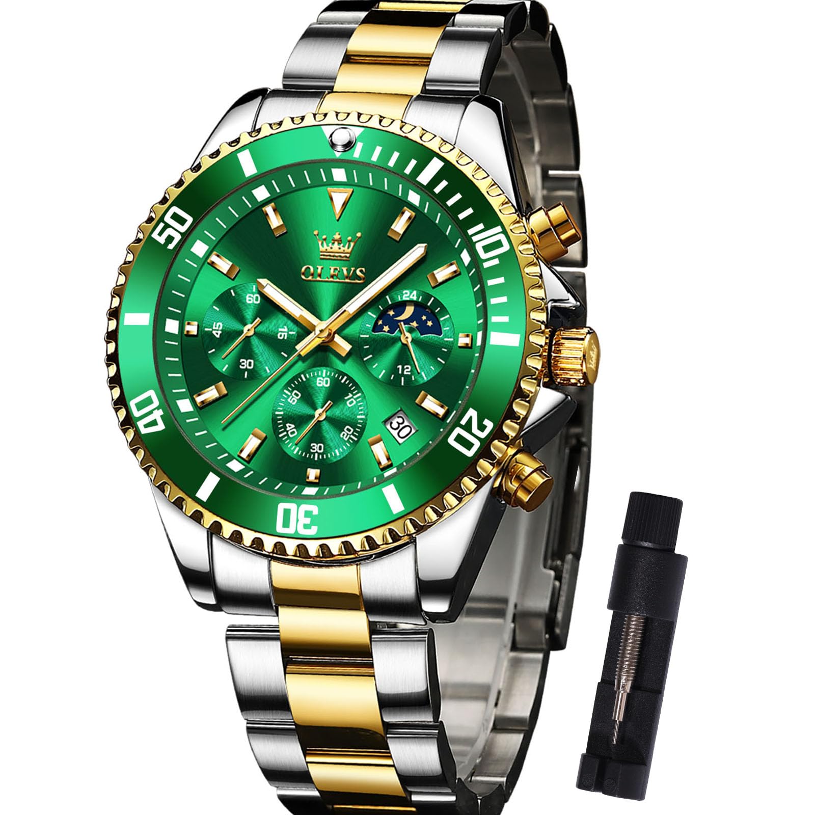 OLEVS Edelstahl Uhren Herren Wasserdicht Leuchtende Modern Großes Herrenuhren Metallarmband Analog Kleid Armbanduhr Herren mit Datumsanzeige