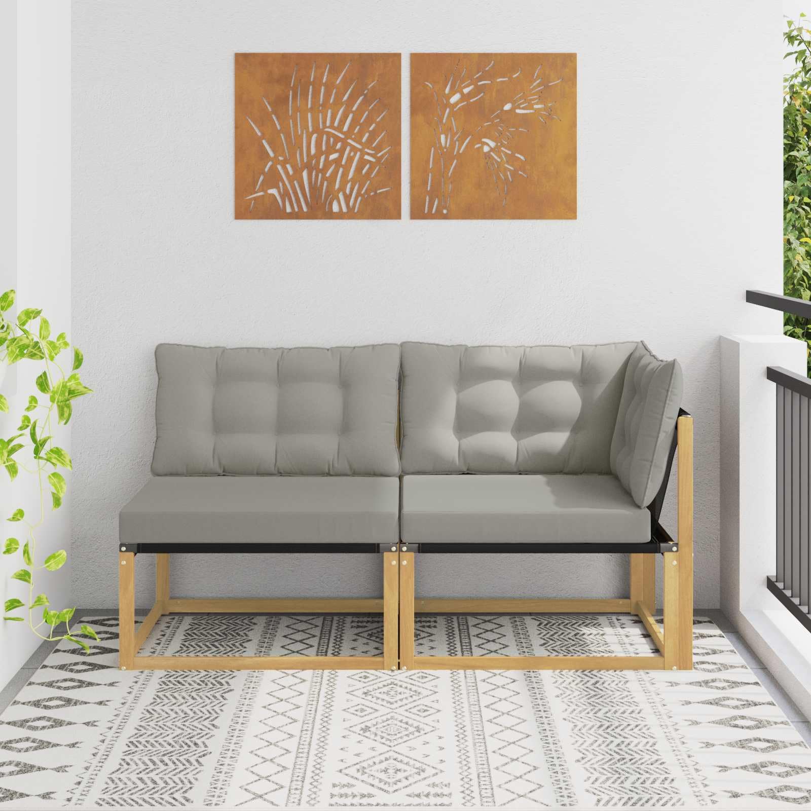 Canapé sectionnel de jardin en bois d'acacia massif et textilène blanc pour module de terrasse