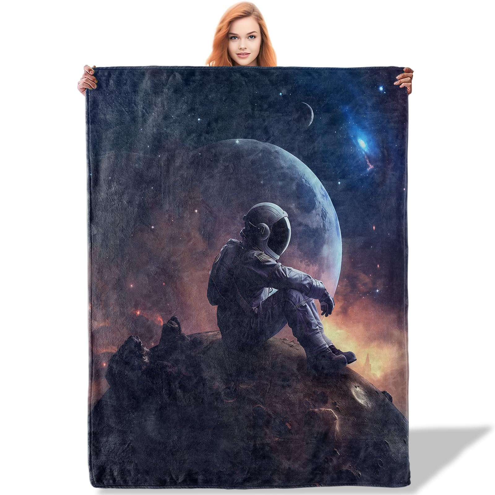 Plistiz Cosmic Astronaut Throw Blanket 60x80, Space Exploration