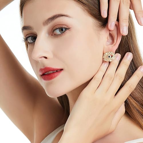 Miniatura 3 de Evil Eye Stud Earrings for Women 18K Gold Plated Blue Cubic Zirconia Large Evil Eye Earrings for Women