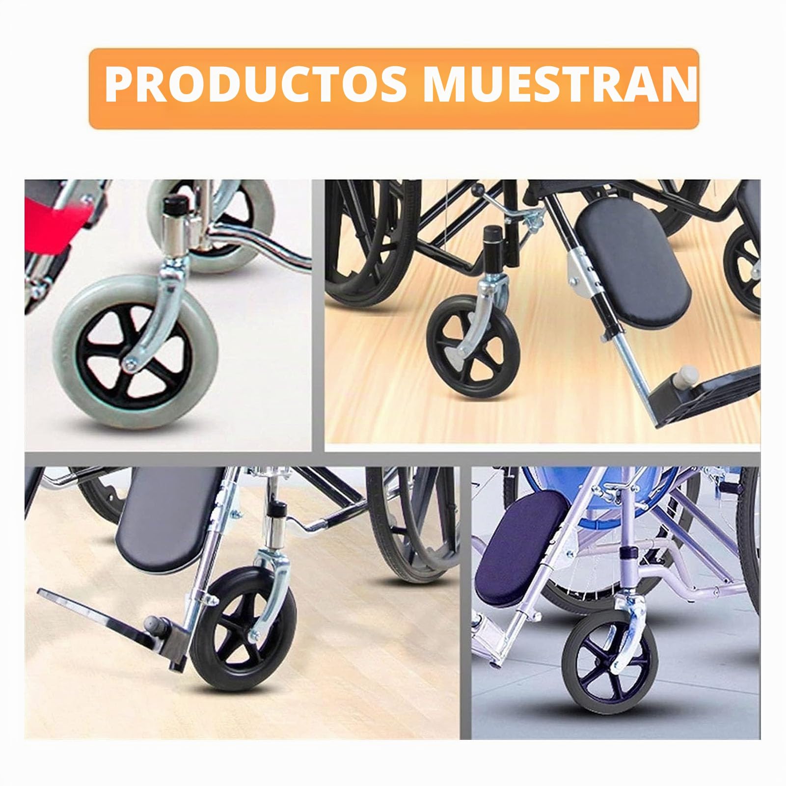 Rueda de 7 pulgadas, cubo universal de PU, rueda de PVC, rueda delantera para silla de ruedas, capacidad de carga de 120 kg, frenos de mano, rodamientos rígidos de bolas