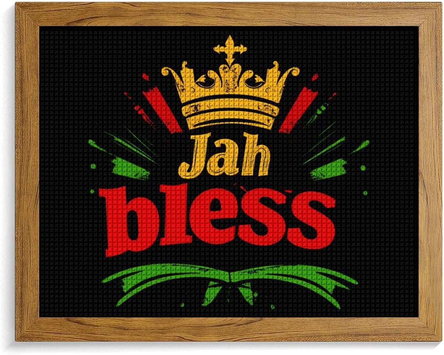 Jah Bless Jamaica Rastafari Printed Diamond 5D Painting Kits DIY Full Drill Crafts for Home Wall Decor 16x20 Inch Yellow Wood 50 * 40cm