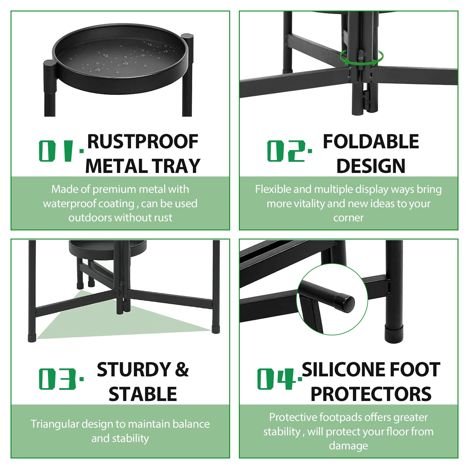 OUDUOPLANT Metal Plant Stand Indoor Outdoor - 5 Tier Foldable Corner Tall Plant Shelf for Multiple Plants, Black Outdoor Plant Stand Sturdy and More Balanced, for Garden Patio Lawn Balcony ,Black