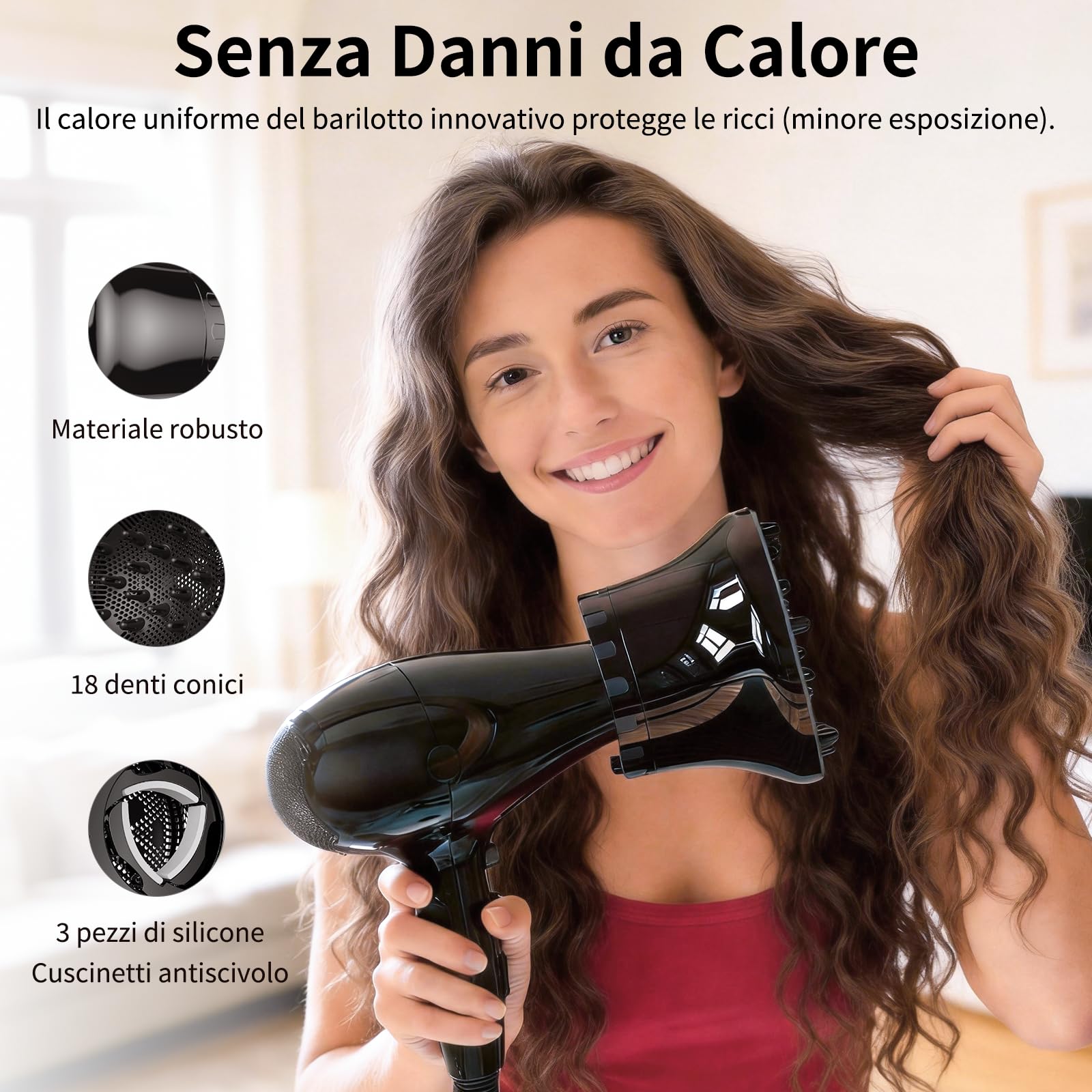 AISEELY Diffusore per Capelli, Universale dei Capelli Diffusore, Diffusore Per Asciugacapelli In Silicone, Diffusore per Capelli Ricci Neri Regolabile da 4cm a 7cm