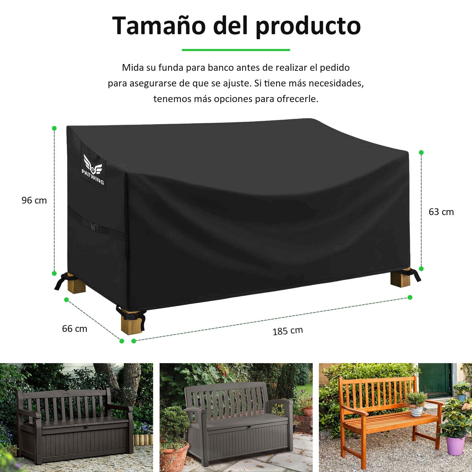 Fundas para Bancos, 600D Oxford Funda para Banco de Jardín, Impermeable, Resistente al Viento, Anti-UV con Salidas de Aire Funda ubierta para Banco de Jardín de 2 Plazas (185 * 69 * 65/96cm)