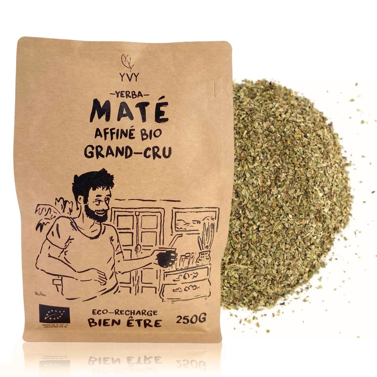 YVY MATÉ Yerba Maté Affiné 24 Mois Bio Grand Cru | 15 Sachets De Thé Maté Naturels | Bio Non Fumé, Sans Tige, Sans Poussière | Feuilles Affinées Durant 24 Mois | Boisson Bien-être