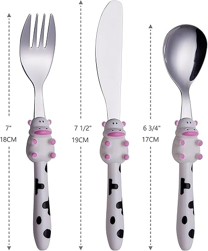 Miniatura 3 de ANNOVA Juego de cubiertos para niños, 6 piezas, cubiertos para niños de acero inoxidable (6FS, vaca)