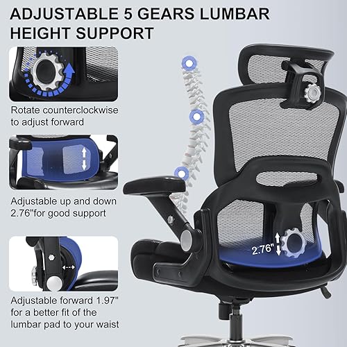 Miniatura 6 de Silla de oficina ergonómica resistente de 500 libras, silla de escritorio grande y alta con soporte lumbar ajustable, reposacabezas 3D, respaldo
