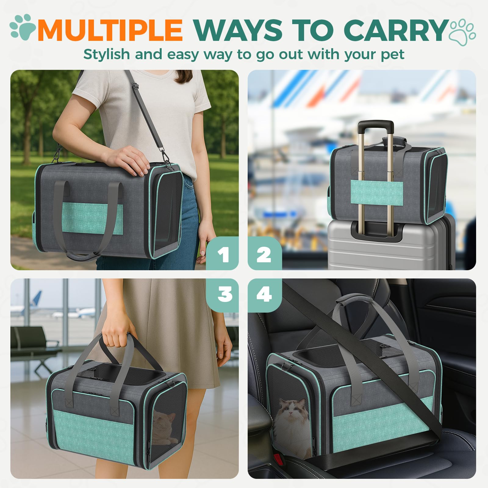 Betopet Cat Carrier for Airline Approved: Soft-Sided Cat Carrier Expandable for Small Dogs up to 15LBS - Pet Travel Bag for TSA Approved - Breathable for Airplane Camping Outdoor - image 5