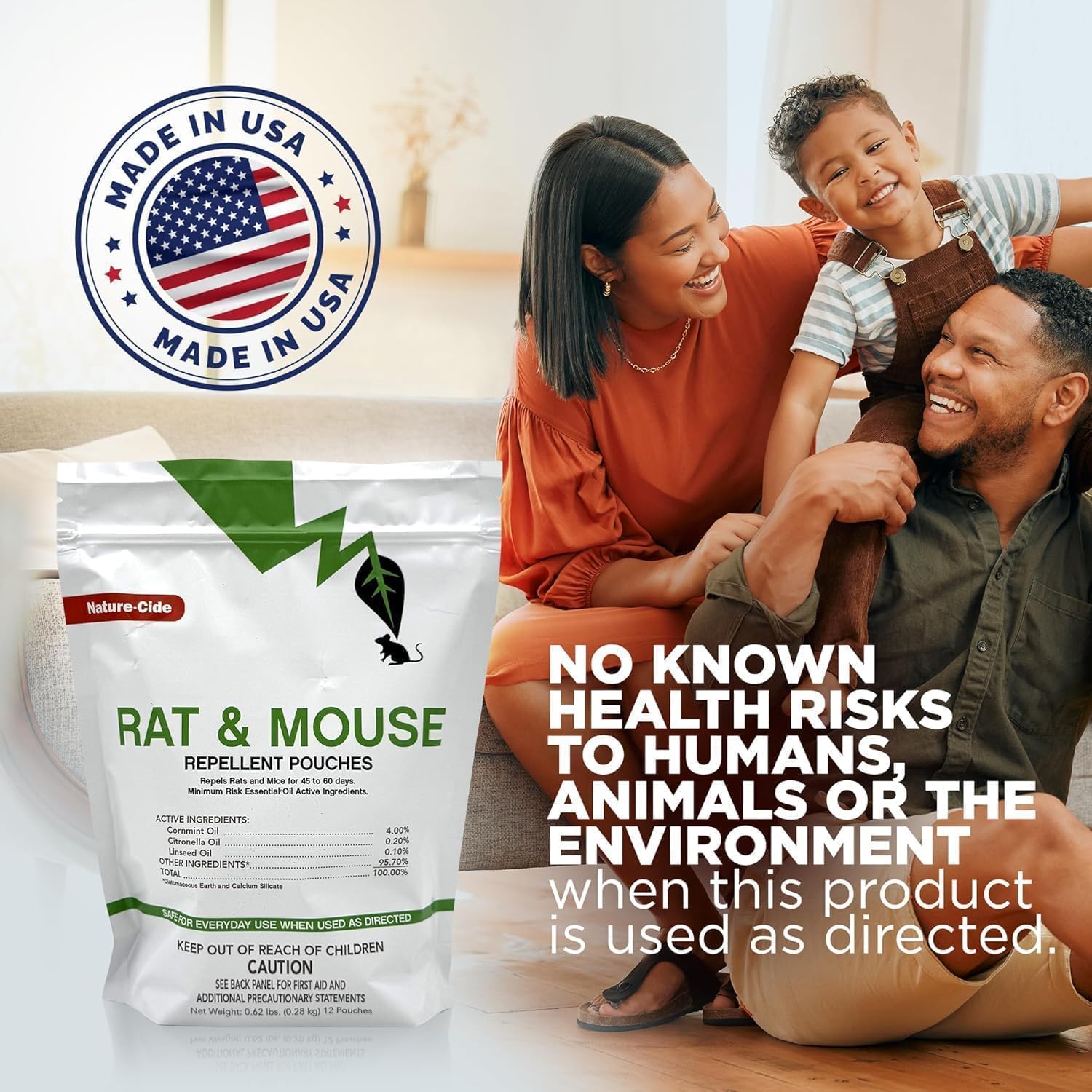 Nature-Cide Rat & Mouse Pouches - Plant-Based Formula for Indoor & Enclosed Spaces - Fresh Mint Aroma, 45-60 Day Use - 25 sq ft Coverage per Pouch (Pack of 48)
