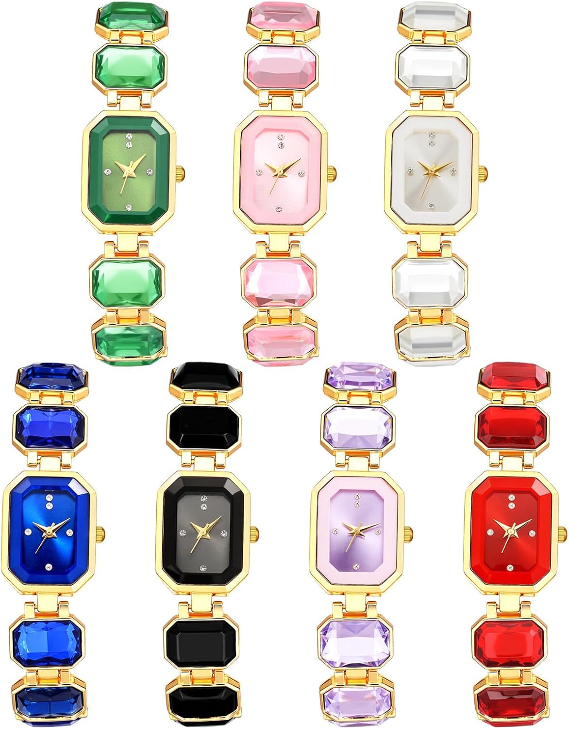 Avaner Women's Bracelet Wrist Watches: Ladies Colorful Rhinestones Gold Tone Elegant Stainless Steel Square Analog Quartz Watch - Image 7