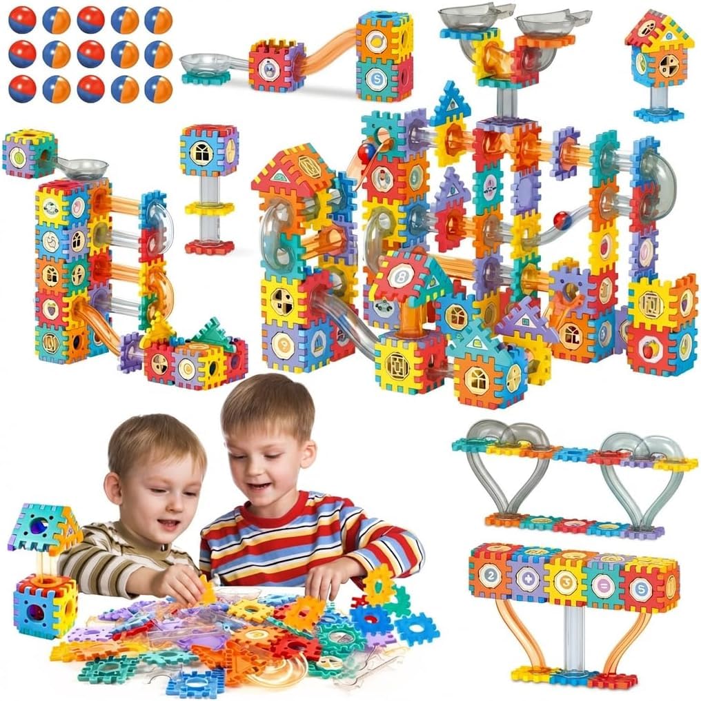 JACMKEON 246 Piece Marble RunTrack Building Blocks Toy Set, Creative Marble Track Game, Marble Race Construction Toys for 3-12Year Old