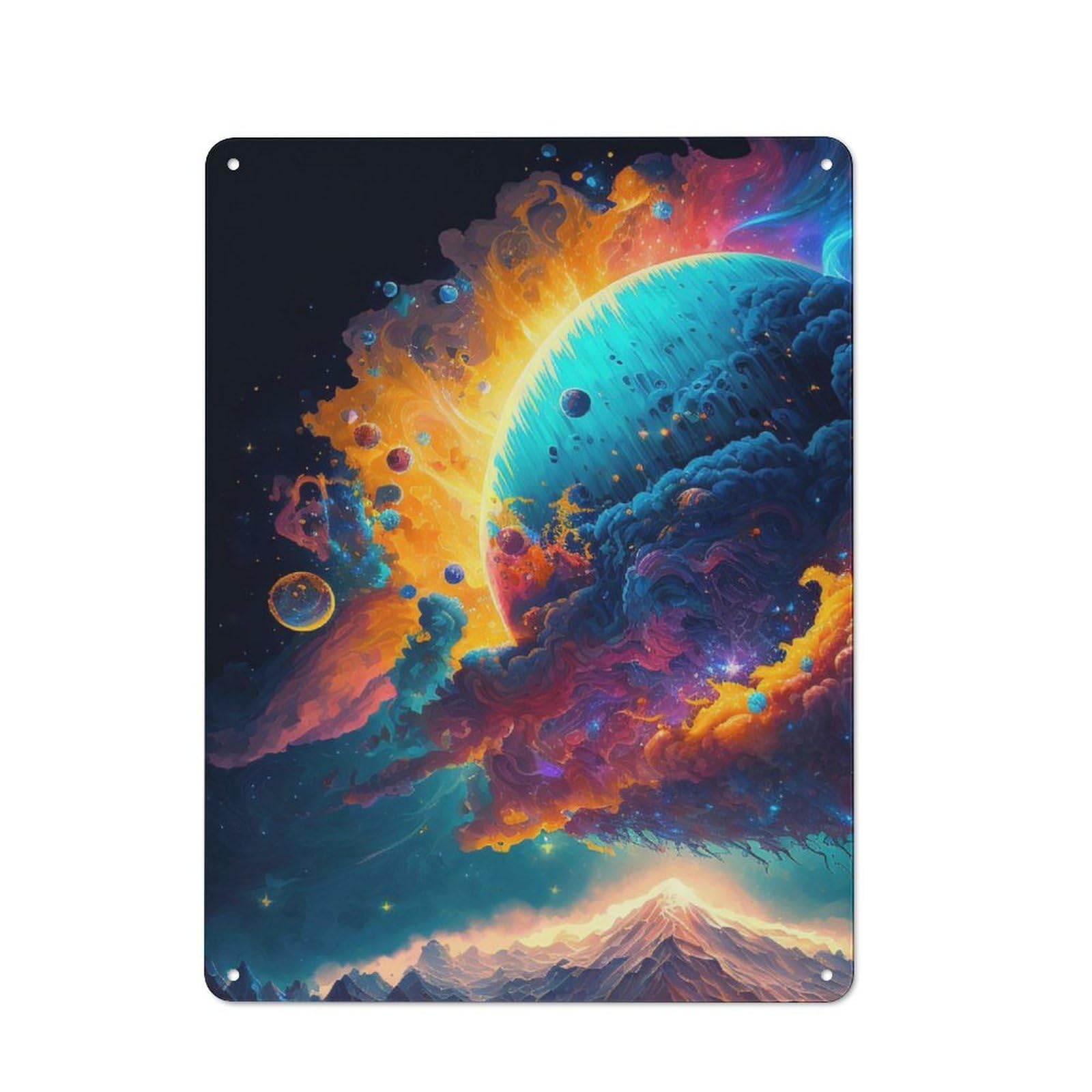 Junmoney Neon Space Planets Tin Wall Plaque 40X30cm With For Living Room Wall, Gift For Feature Wall Decorators During The Christmas Season
