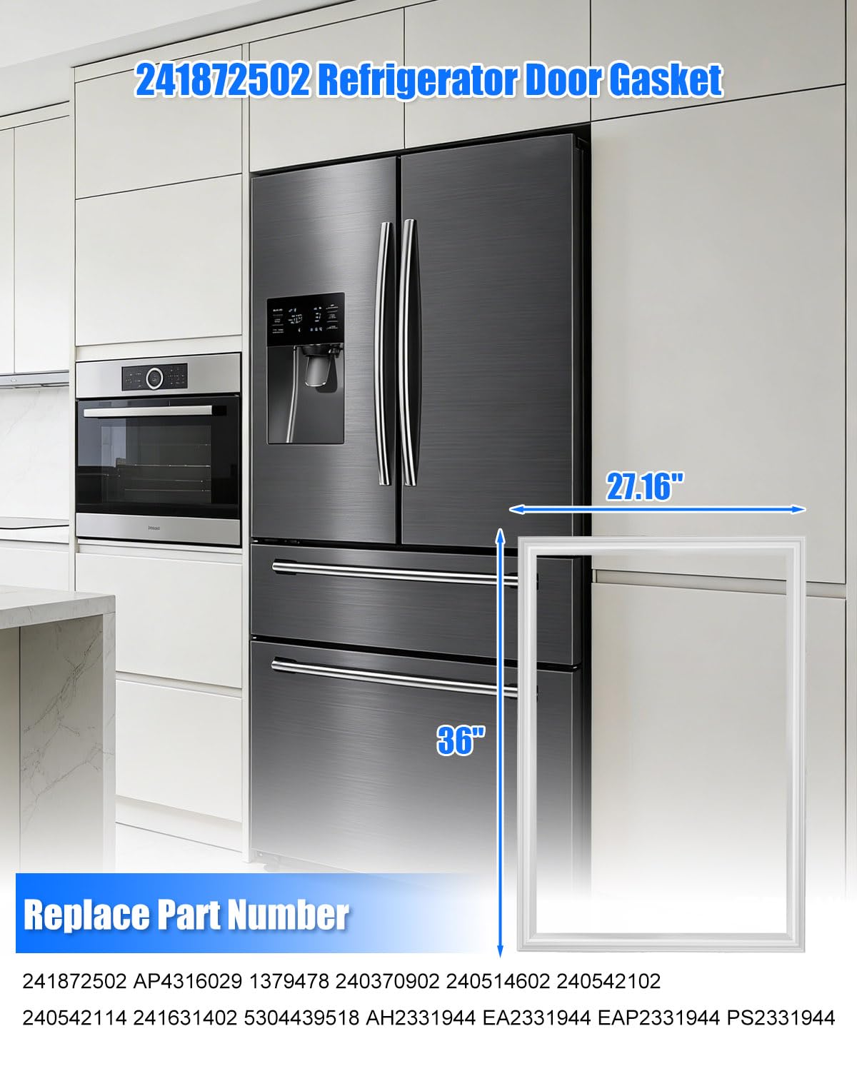 Condition photo showing As Is for upgraded 241872502 refrigerator door gasket fit for frigidaire kenmore cfht1513lz1 cfht1513lz2, 27.16"x36" french door seal replace 240370902 240514602 1379478 240542102 freezer door gasket
