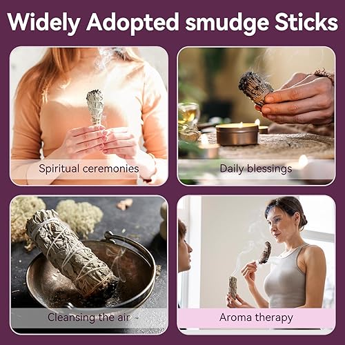 Miniatura 7 de Paquete de 3 kits de manchas de salvia de 8.5 pulgadas con palos de manchas de flores, salvia blanca California, blanco, salvia, cedro, selenita,