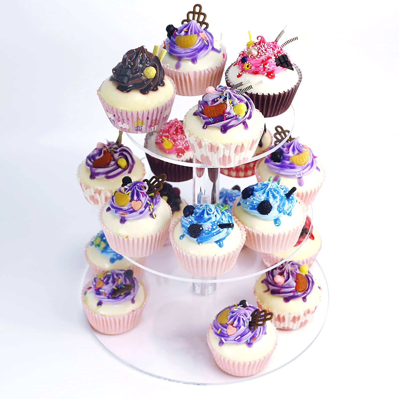HMROVOOM Round Acrylic Cupcake Stand,Cupcake Tier Stands,Cupcake Holder Rack for Wedding Party Birthday 3 Tier Round(4" Between 2 Layers)