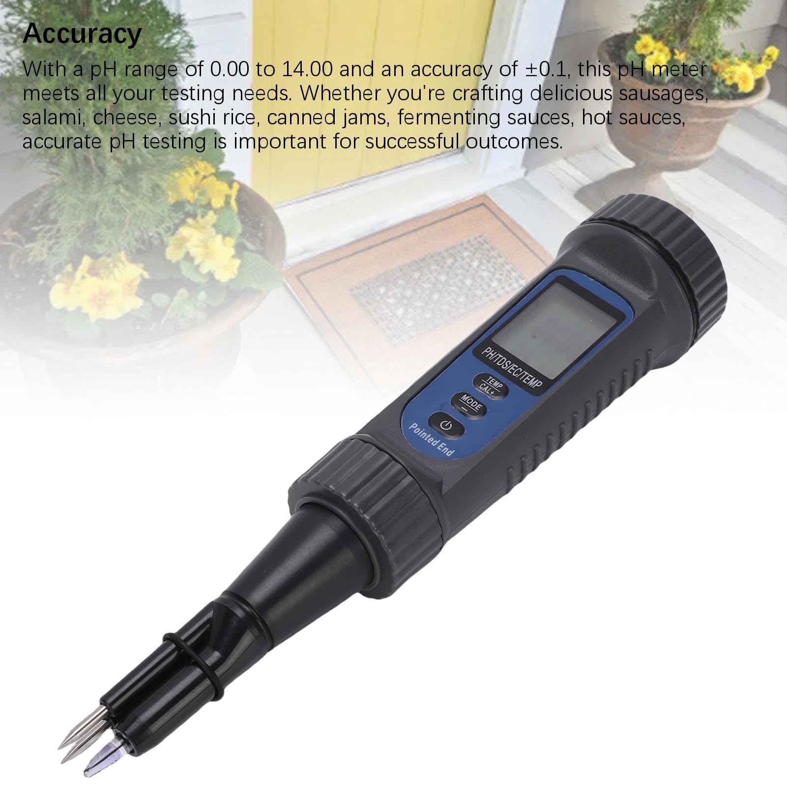 Ejoyous Misuratore PH 4 in 1 con Temperatura TDS EC, Tester PH per Alimenti, Formaggi, Frutta, Verdura, Terra e Carne