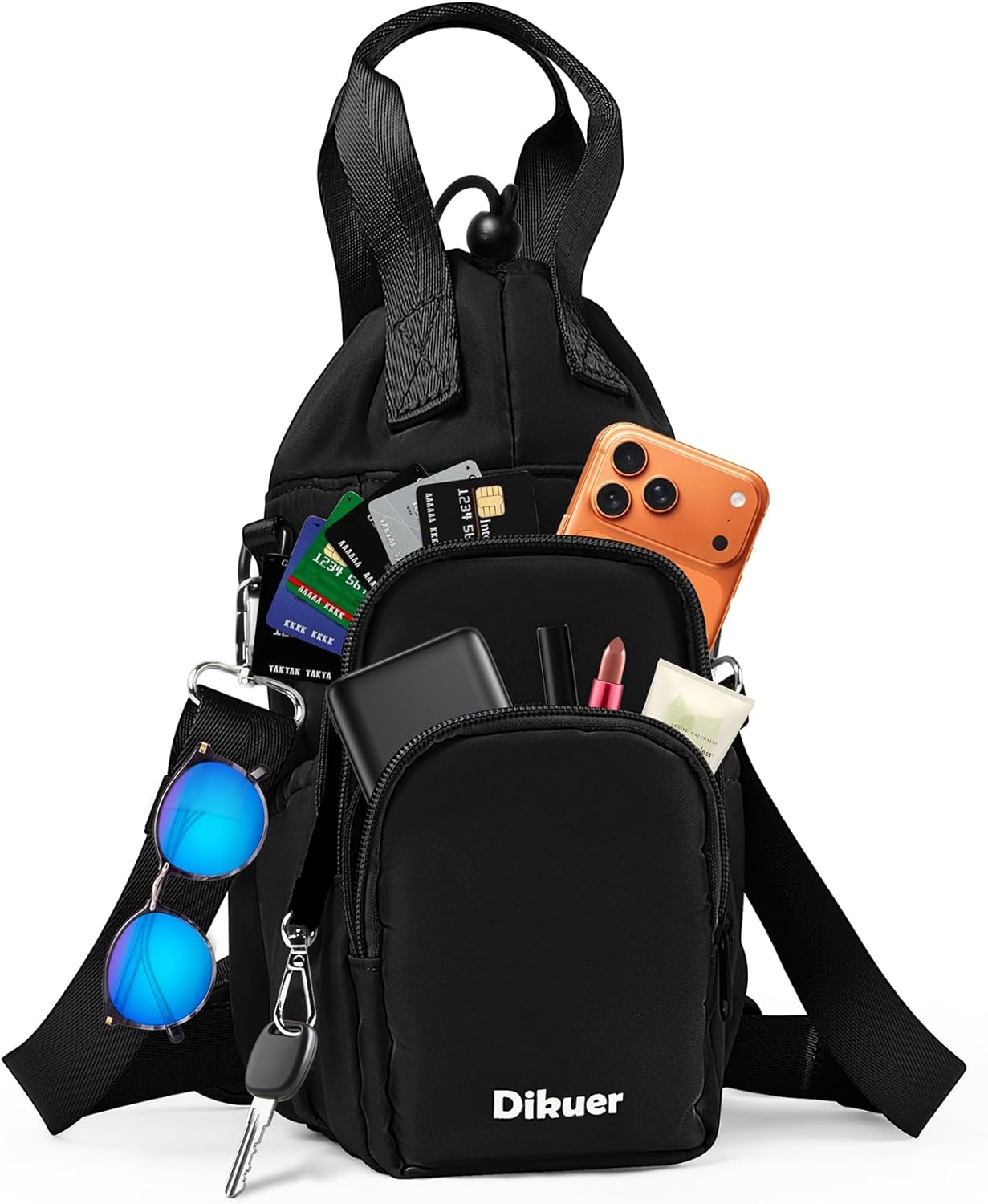 Dikuer Water Bottle Holder with Strap, 4 Big Pockets with Compartment, 24oz/32oz/40oz Crossbody Water Bottle Carrier Bag