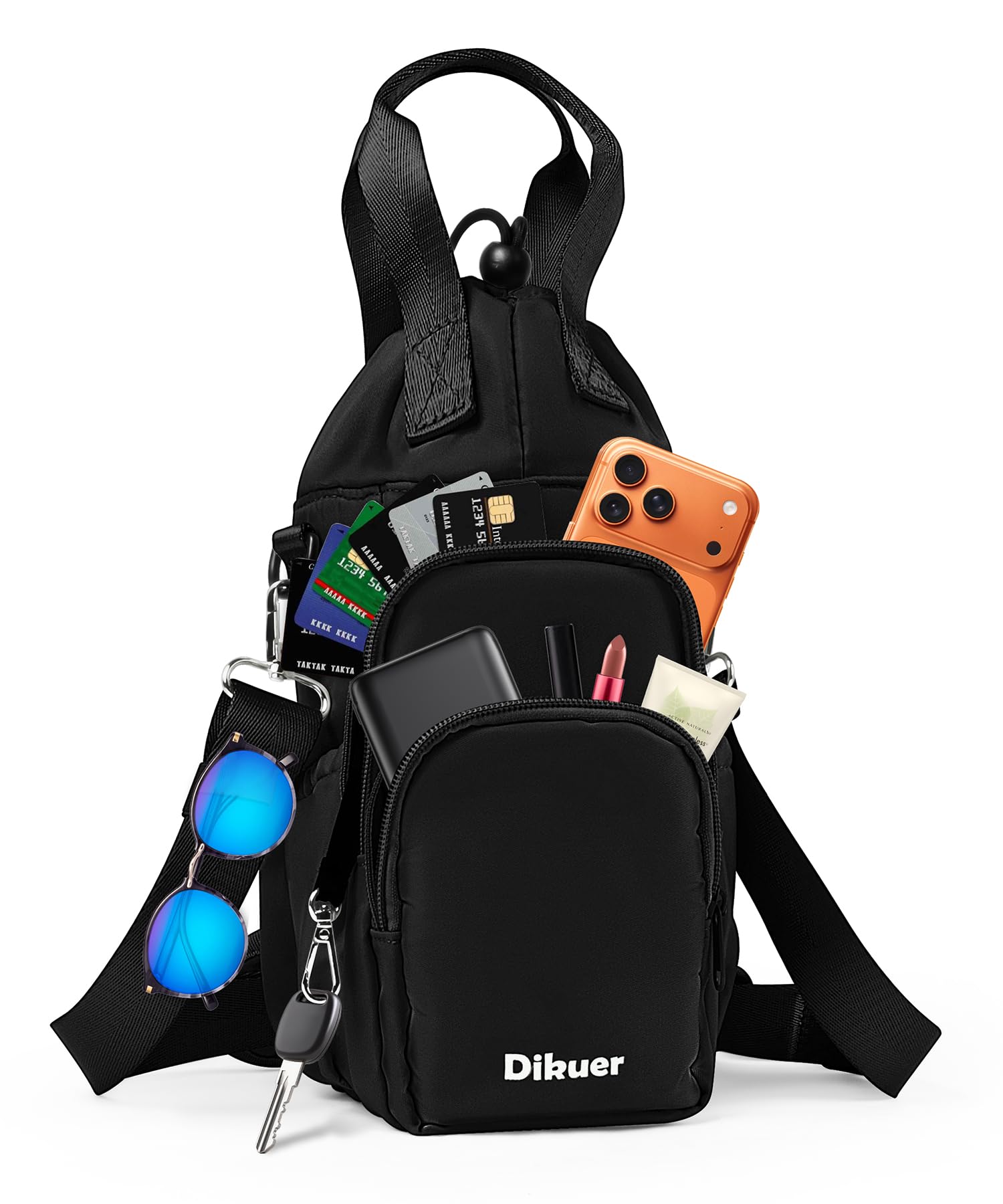 Dikuer Water Bottle Holder with Strap, 4 Big Pockets with Compartment, 24oz/32oz/40oz Crossbody Water Bottle Carrier Bag