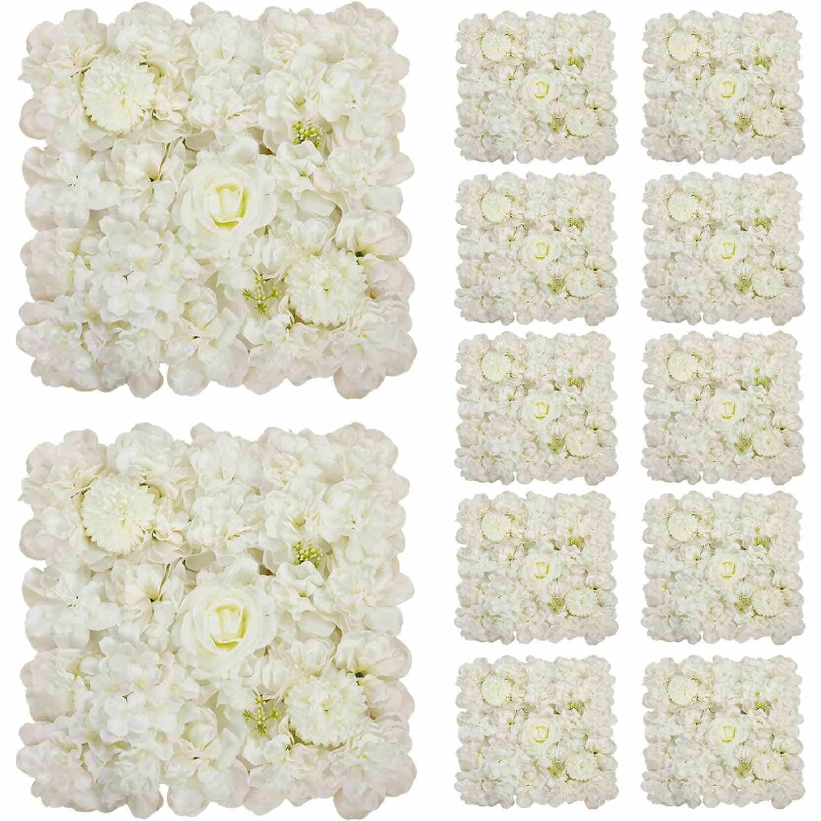 Pannelli di Sfondo Fiori Artificiali 3D Bianchi, Pannelli Decorativi con Fiori Artificiali 12 Pezzi, Rose di Seta per Pareti, Pannelli Floreali 15" X 15'' per Matrimoni Feste