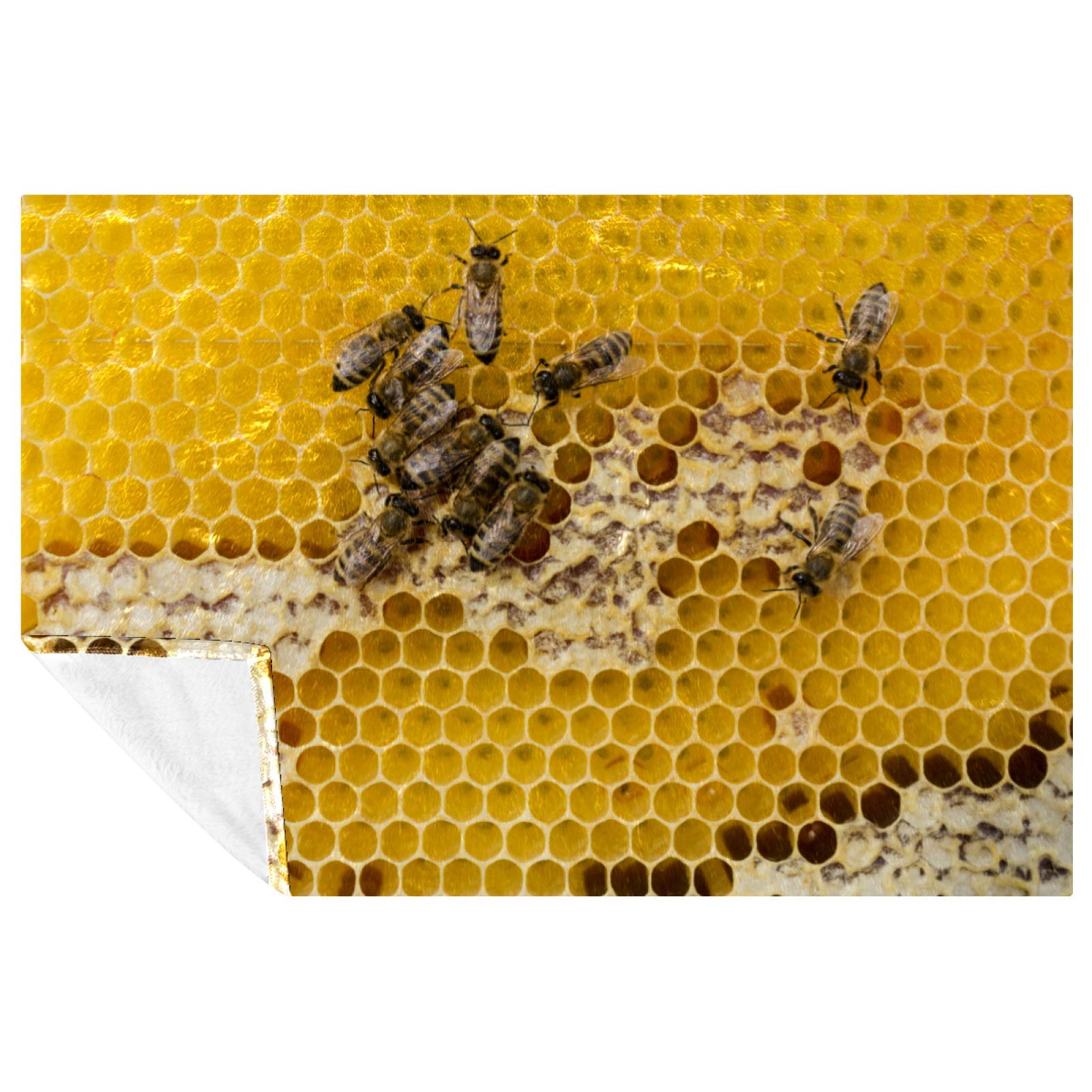 Couverture chaude nid d'abeille abeilles jaunes plaid 150x100 pour camping et lit