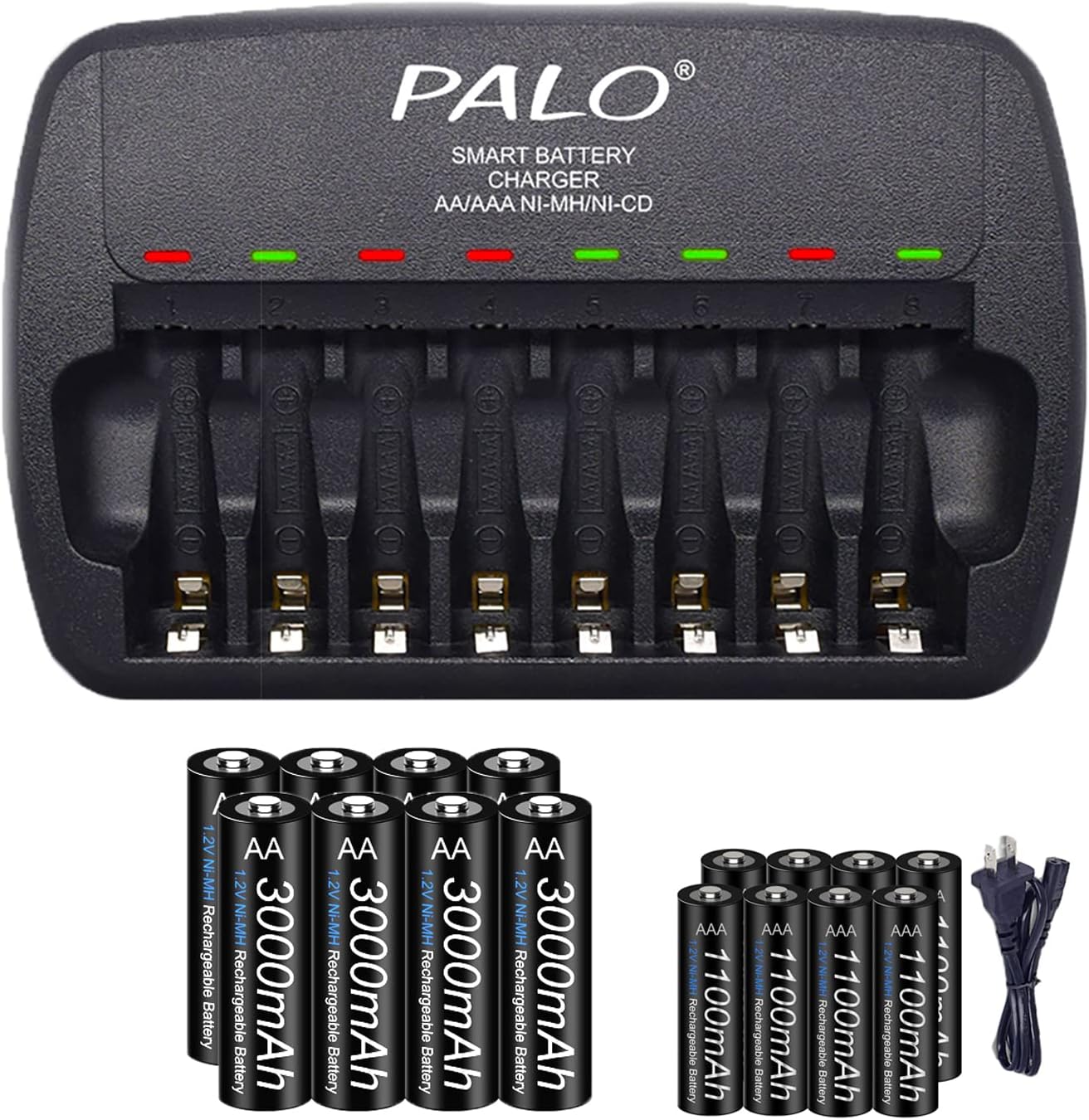 Rechargeable AA and AAA Batteries with Charger,8 Pack aa with 8 Pack