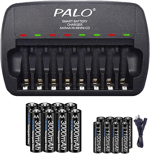 Baterías recargables AA y AAA con cargador, paquete de 8 pilas AA de 3000 mAh con 8 pilas AAA de baja autodescarga Ni-MH de 1100 mAh con cargador de