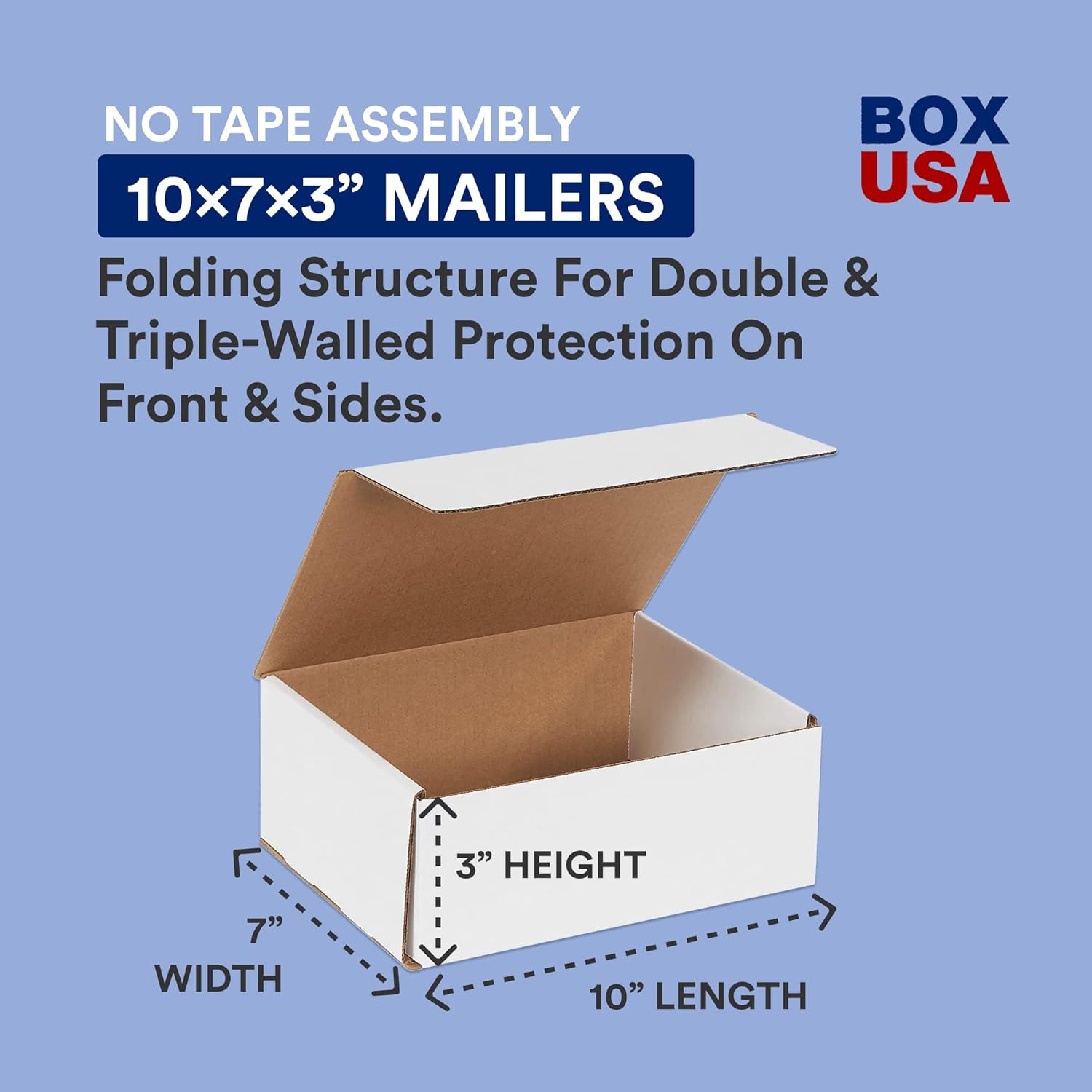 BOX USA Small Shipping Boxes 10"L x 7"W x 3"H, 50-Pack | Foldable Corrugated Cardboard Crush-Proof Box for Shipping, Packing, Moving and Storage 10x7x3