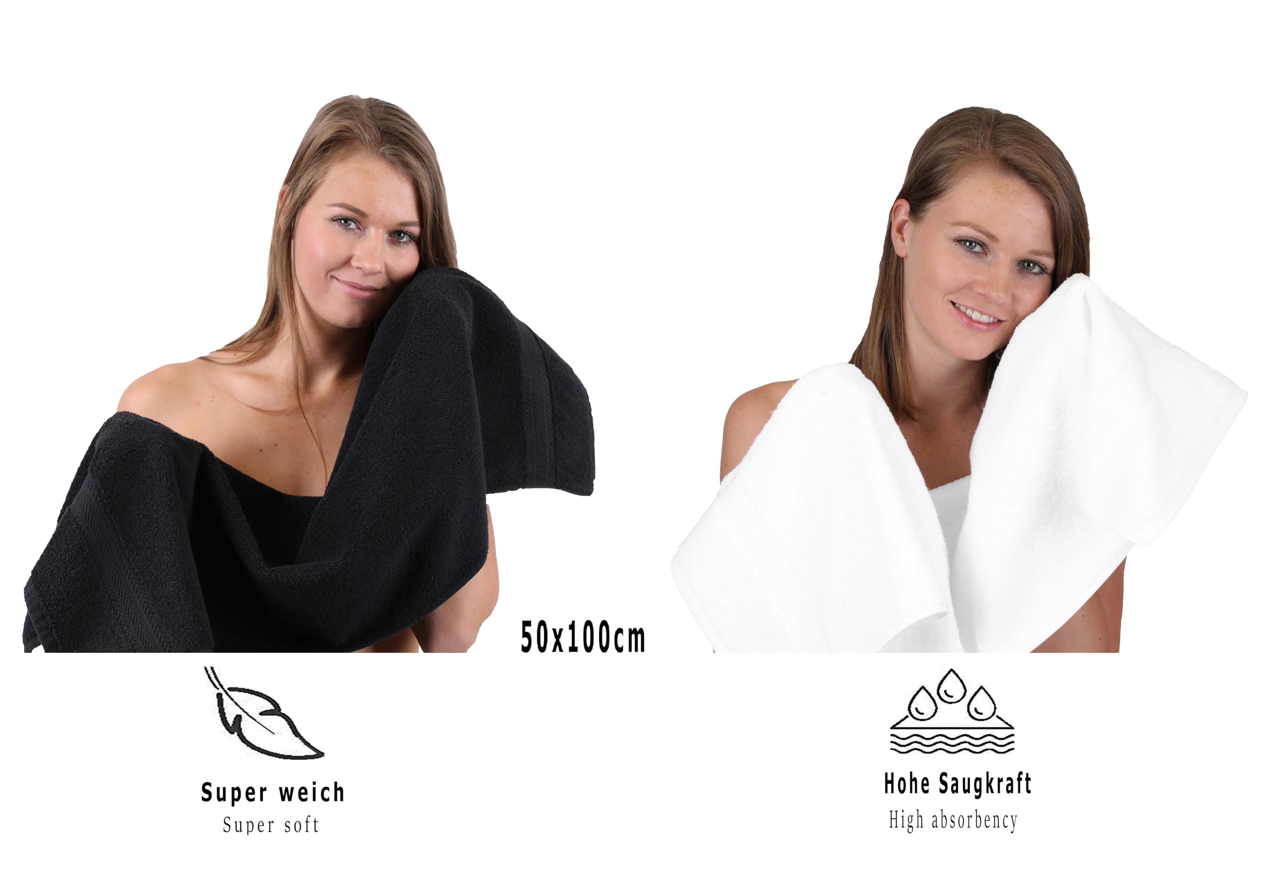 Betz 10-TLG. Handtuch-Set Premium 100% Baumwolle 2 Duschtücher 4 Handtücher 2 Gästetücher 2 Waschhandschuhe Farbe Schwarz & Weiß
