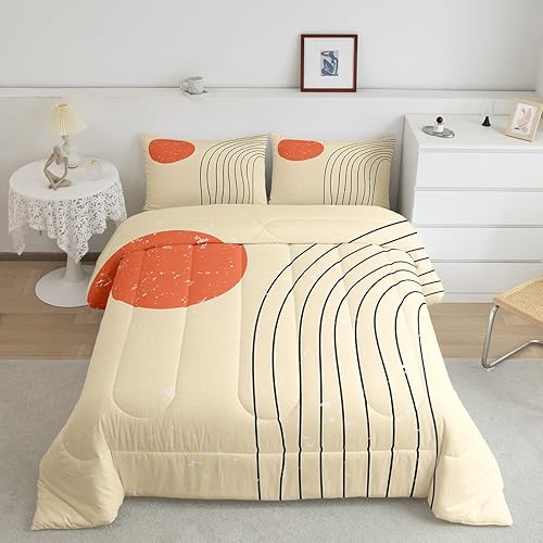 Juego de edredón minimalista retro, juego de ropa de cama moderno hippie, juego de ropa de cama de mediados de siglo, juego de edredón de arte