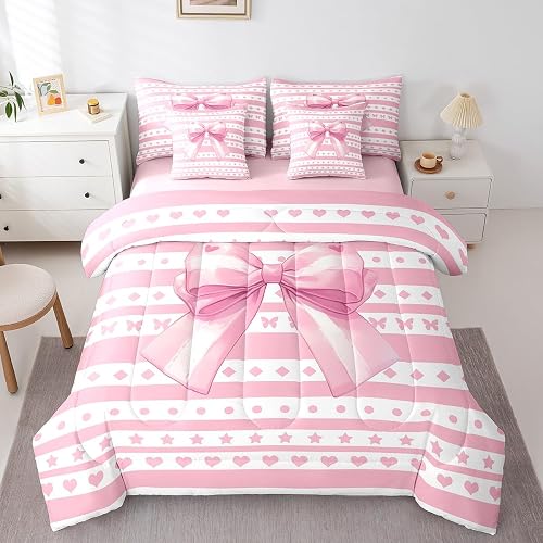 Feelyou Kids Pink Bowknot 7 Pieces Bedding Set King Size for