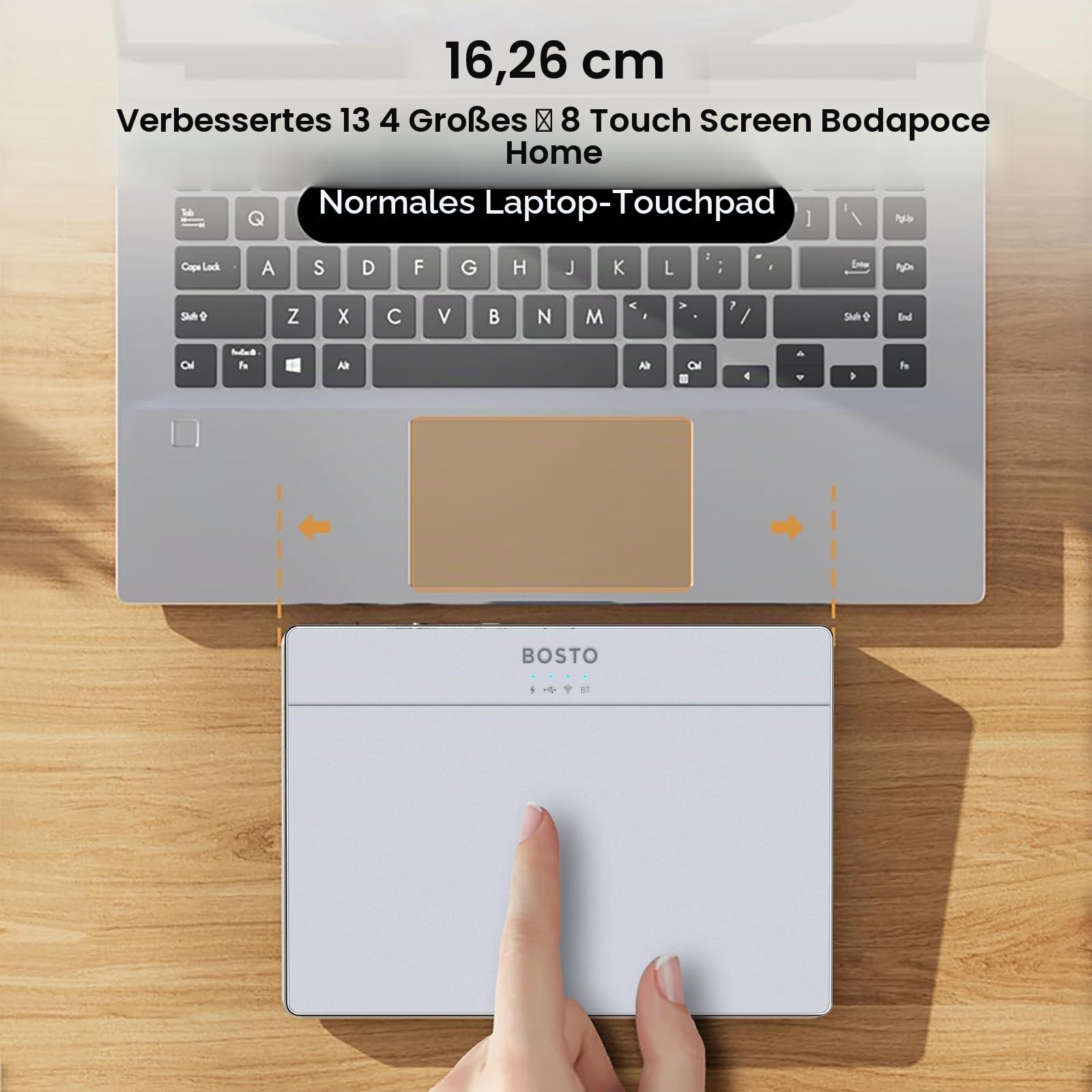 HUIOP Trackpad, T02 kabelgebundenes und kabelloses Touchpad, 2,4 G & BT & USB, ultradünn, gehärtetes Glas, Oberflächendesign, tragbares Trackpad, Multi-Touch-Navigation für Desktop-Computer, Laptop