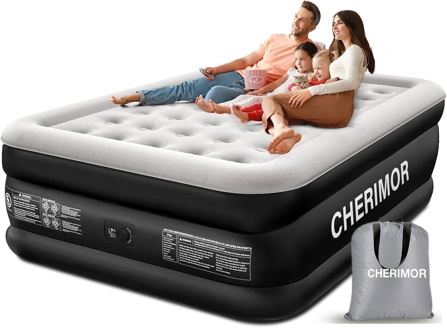 CHERIMOR Luftmatratze Selbstaufblasend, 203x152x46CM Luftbett 2 Personen Aufblasbare Matratze & Tragetasche,Tragfähigkeit 350KG, 3-Minütiges Aufblasen für Zuhause & Camping-BLA