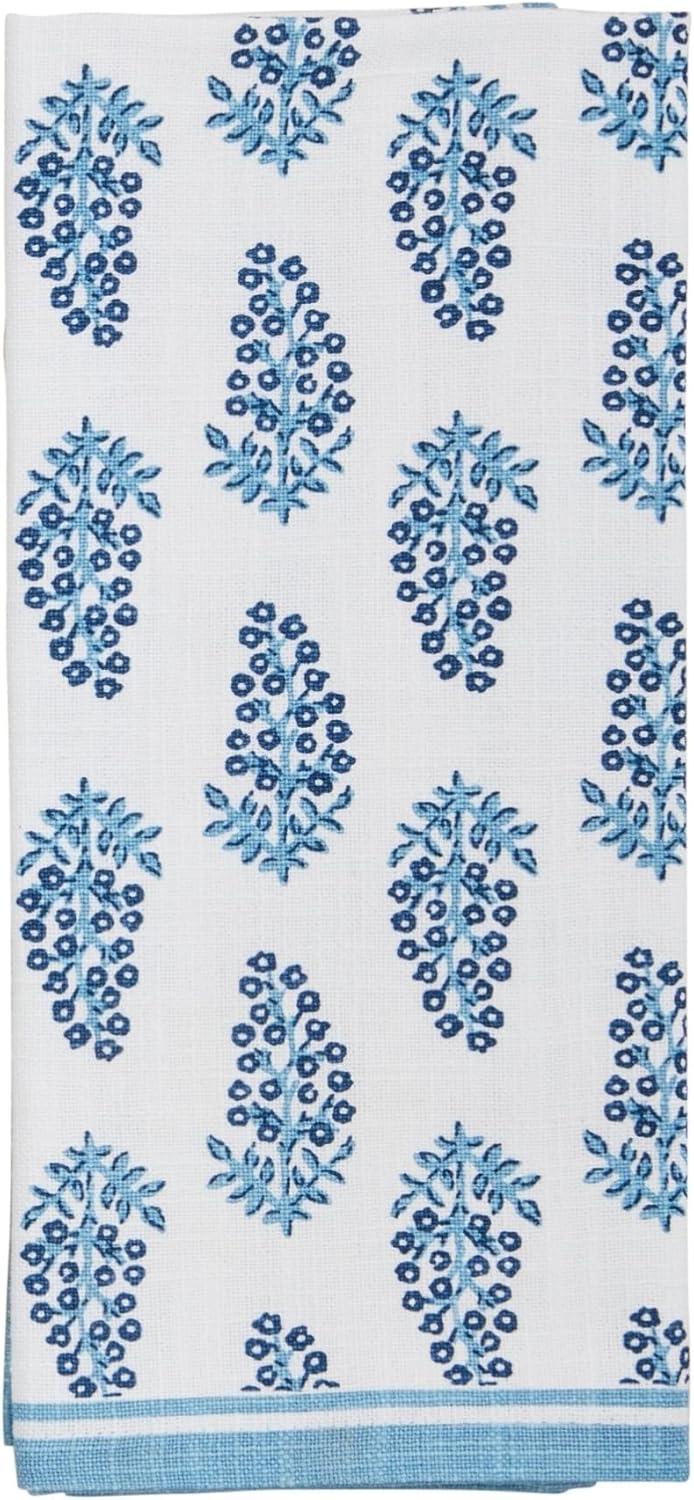 Mud Pie Blooms Blue Block Towel; 26" x 16 1/2"