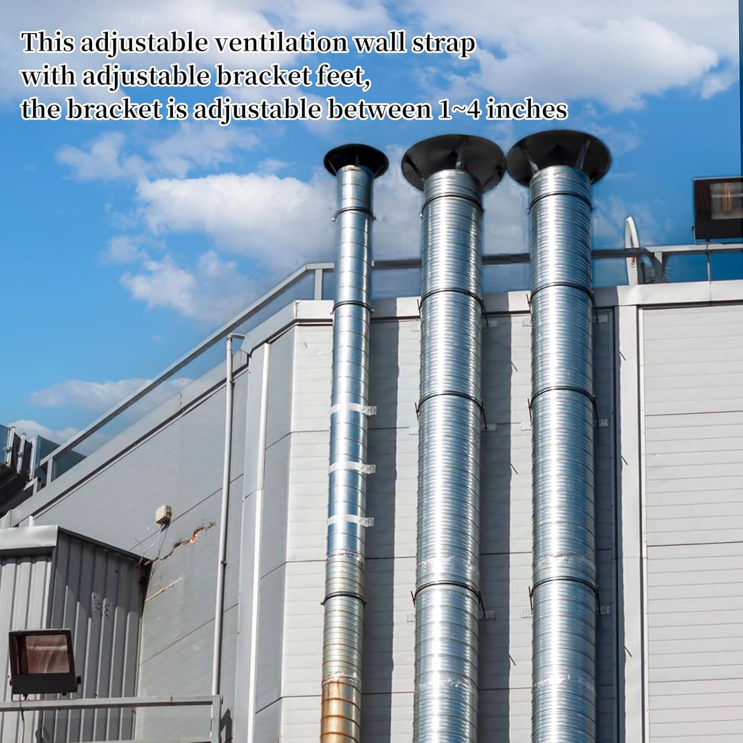 8 inch Adjustable Vent Wall Strap, Heavy Duty Stainless Steel Chimney Adjustable Pipe Bracket, B Vent Wall Bracket, Stove Pipe Hanger Strap Round Split Ring Vent Pipe Strap