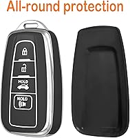 Vista 6 de para la cubierta del llavero de Toyota con llavero de cuero, TPU suave 3/4 botones Key Shell, Negro