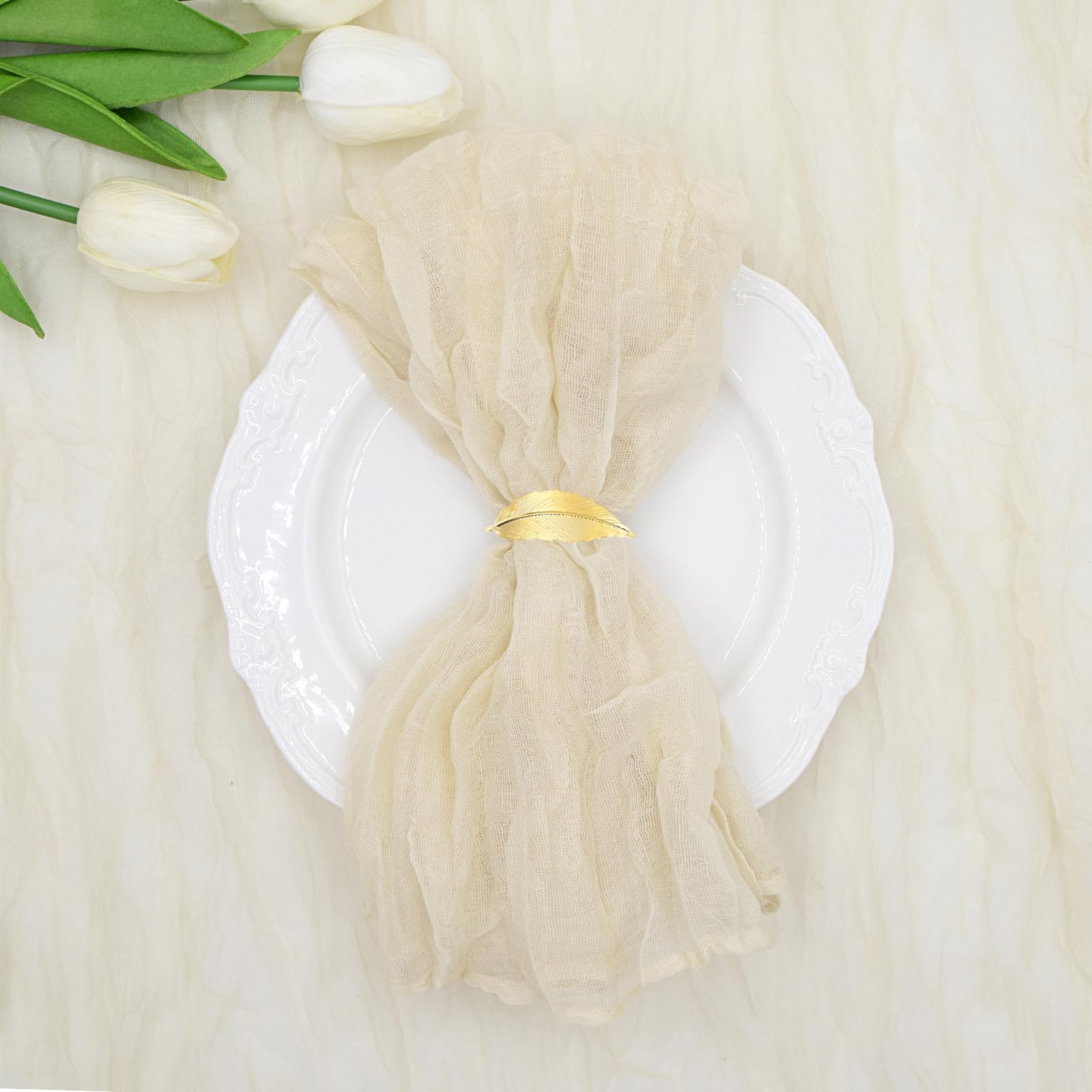 12 Stück Servietten, Boho Gaze Käsetuch Servietten 50 x 50 cm, Mullservietten für Party Hochzeiten Zuhause Brautpartys Tischdekorationen, Beige