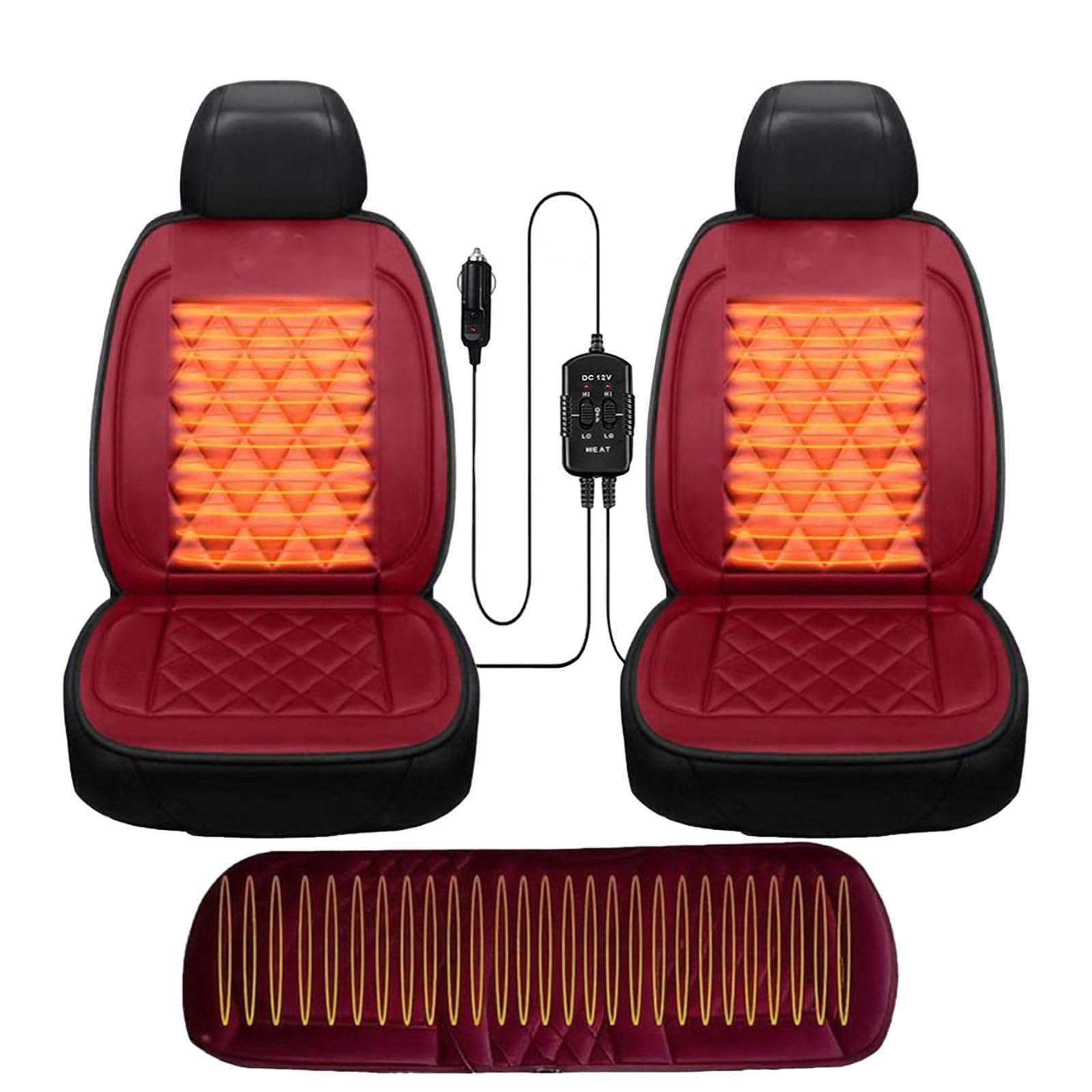 Regalo Ideal para Conductor Funda Asiento Coche Alfombrilla Térmica con Calefacción Rápida para Invierno,Red-threepiece