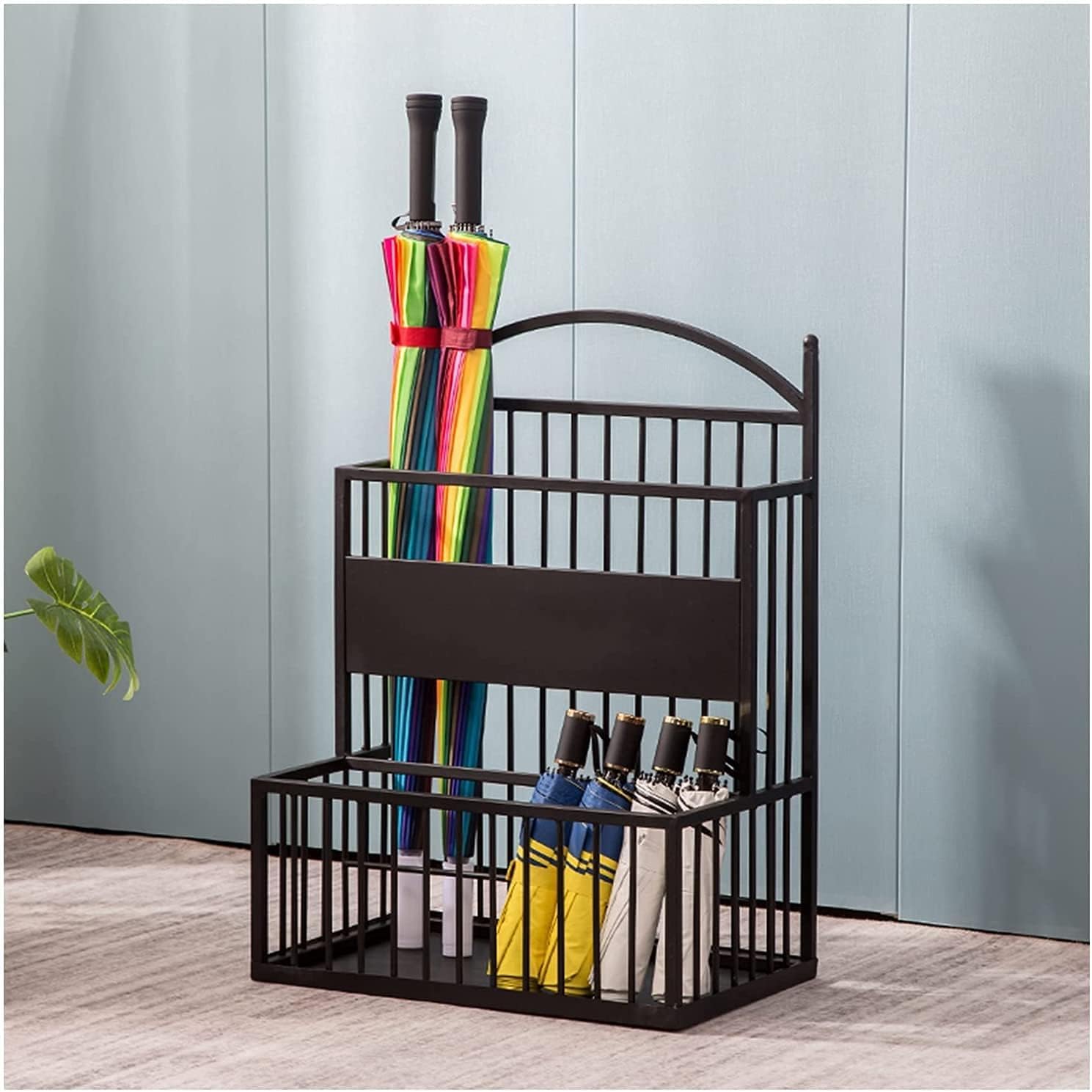 567762 Umbrella Stand/Rack/Holder, Metal Wrought Iron Umbrella Storage Bucket, for Home Business Hotel Lobby, Anti-Rust (Color : Black, Size : Large)