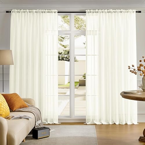 Miniatura 97 de MYSTIC-HOME Cortinas traslúcidas de 84 pulgadas de largo, 2 paneles de cortinas traslúcidas blancas para dormitorio y sala de estar, cortinas para