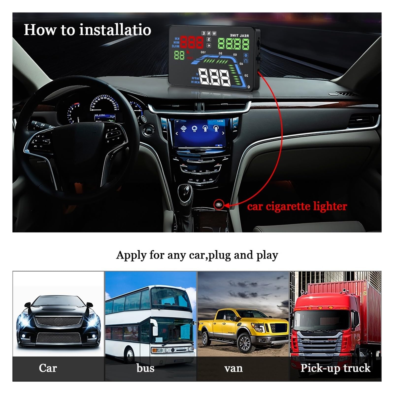 Q7 Auto Car HUD GPS Head Up Display HD 5,5 ''velocímetros Exceso De Velocidad Advertencia Multicolor Tablero Parabrisas Proyector Seguro FáCil De Usar