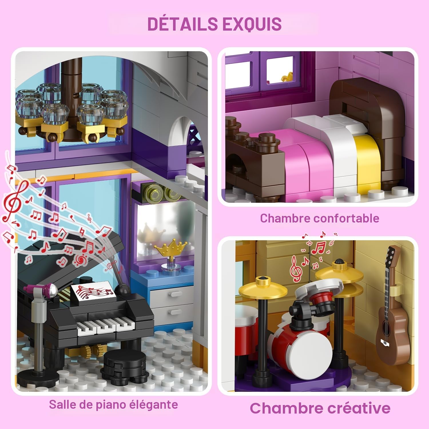 CUBIMANA Friends Maison de Filles avec Lumière LED pour Enfant de 6+ Ans | Kit de Construction Fille avec Voiture et Piscine, 1317PCS Maison Jeu de Rôle, Cadeau Noël Anniversaire pour Fille Garçon
