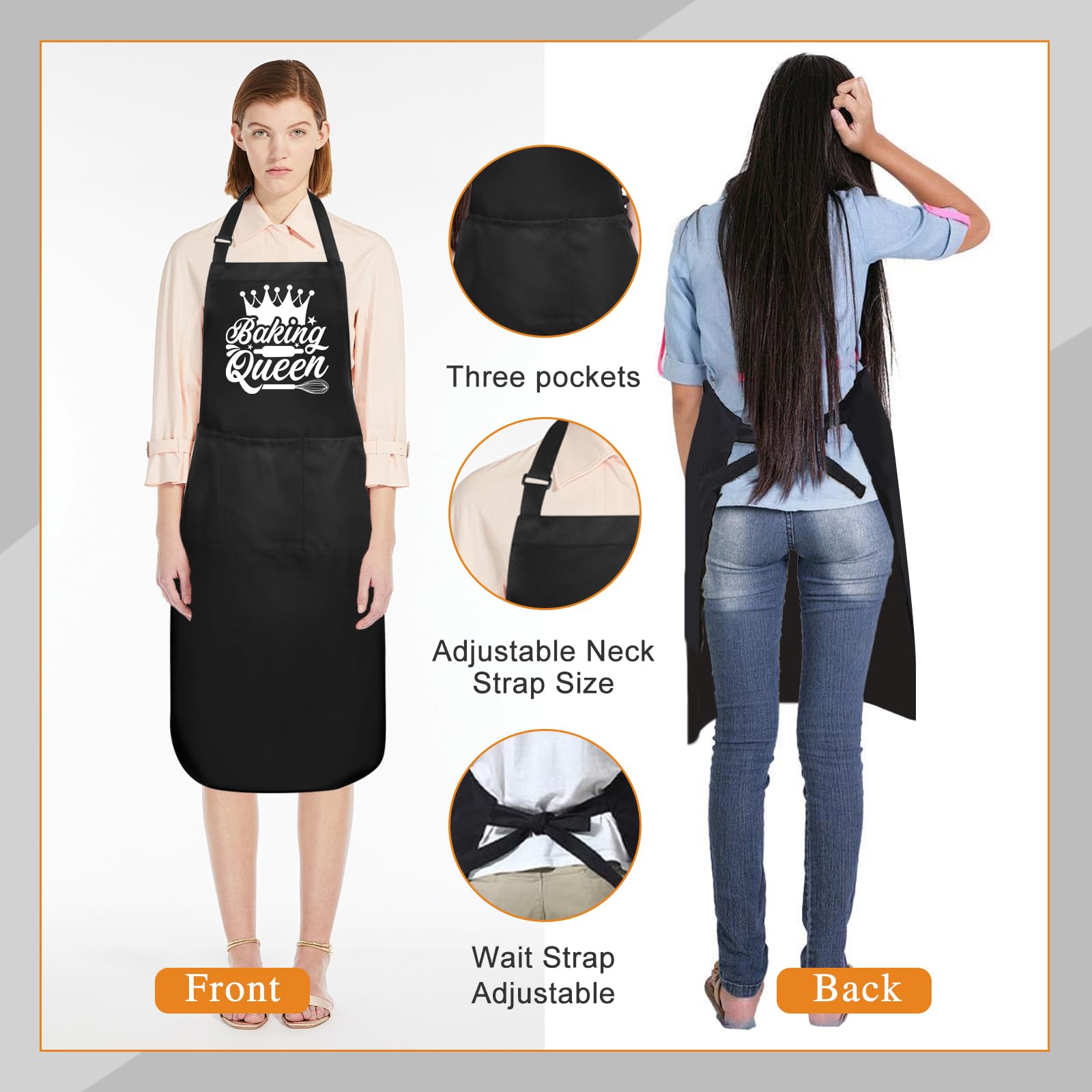 Jiusely Funny Baking Apron for Women Baking Queen Cooking Apron with 3 Pockets, Unisex Waterproof Kitchen Apron for Baker - Image 3
