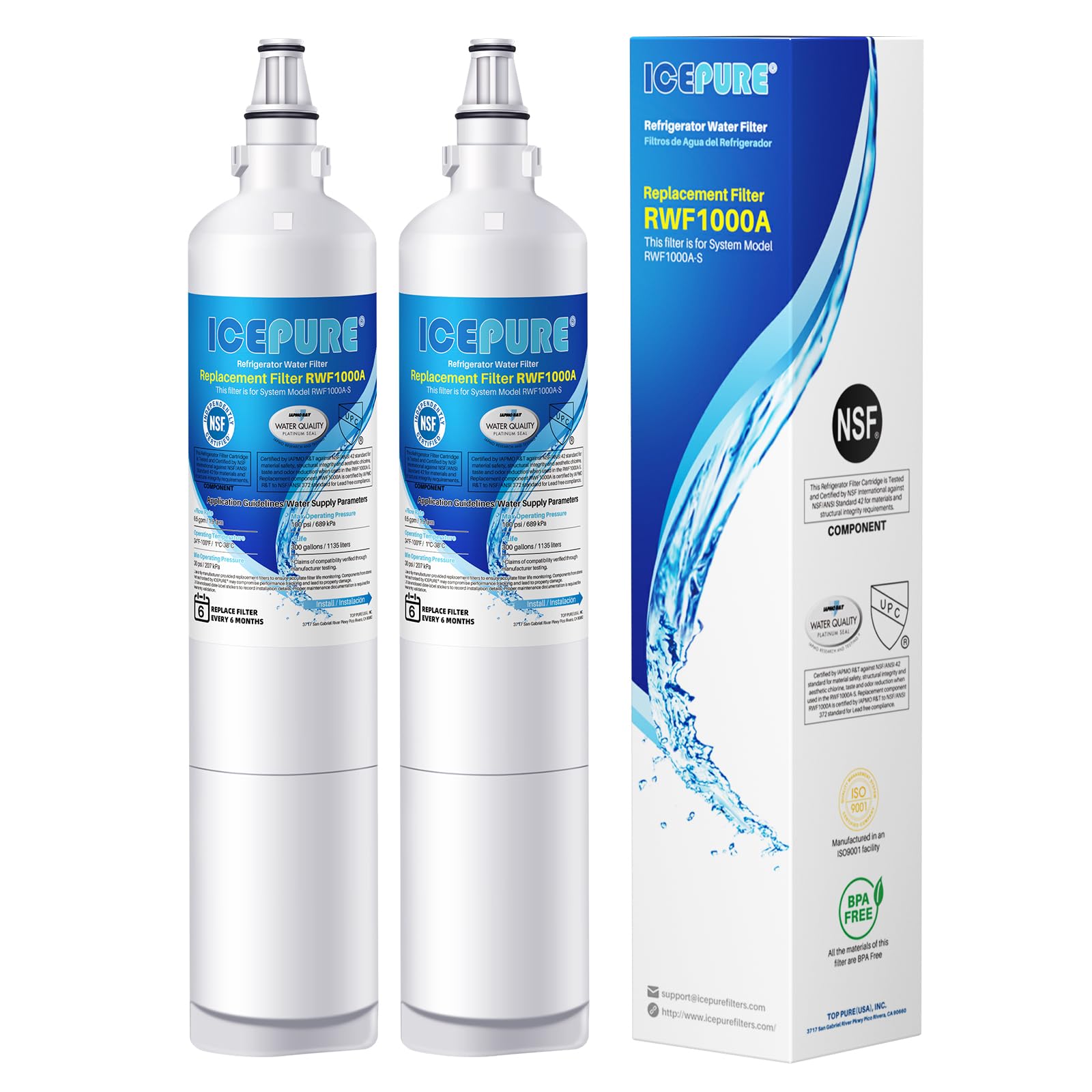 ICEPURE 5231JA2006A Replacement for LG LT600P, KENMORE 9990, 5231JA2006B, KENMORECLEAR 46-9990, 5231JA2006A-S, WFC2001, LSC27931ST, LFX25960ST, FML-2,RWF1000A Refrigerator Water Filter 2PACK