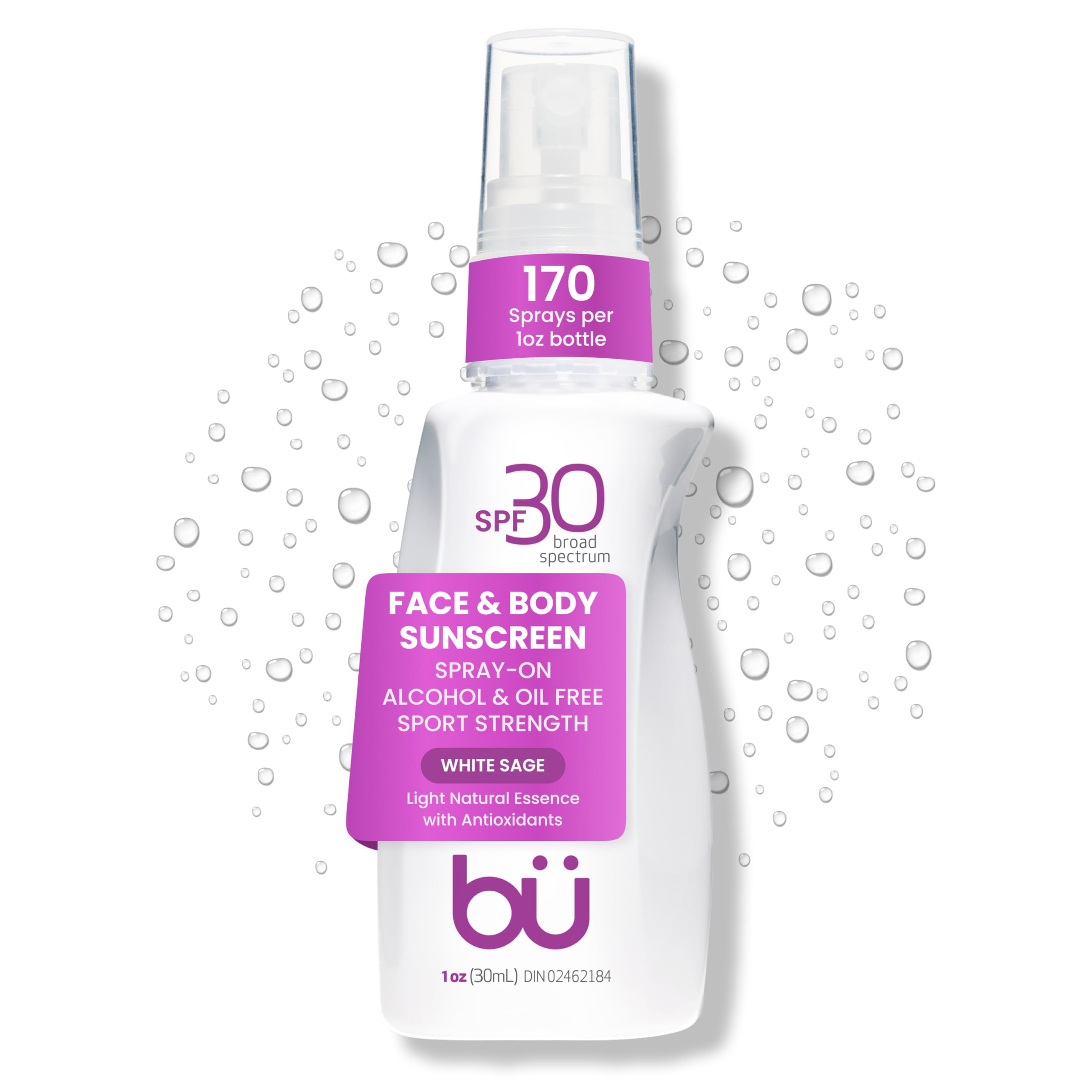 BU SPF 30 Sunscreen Spray for Face and Body Non Aerosol Spray TSA Travel Size Sunblock Clear Non