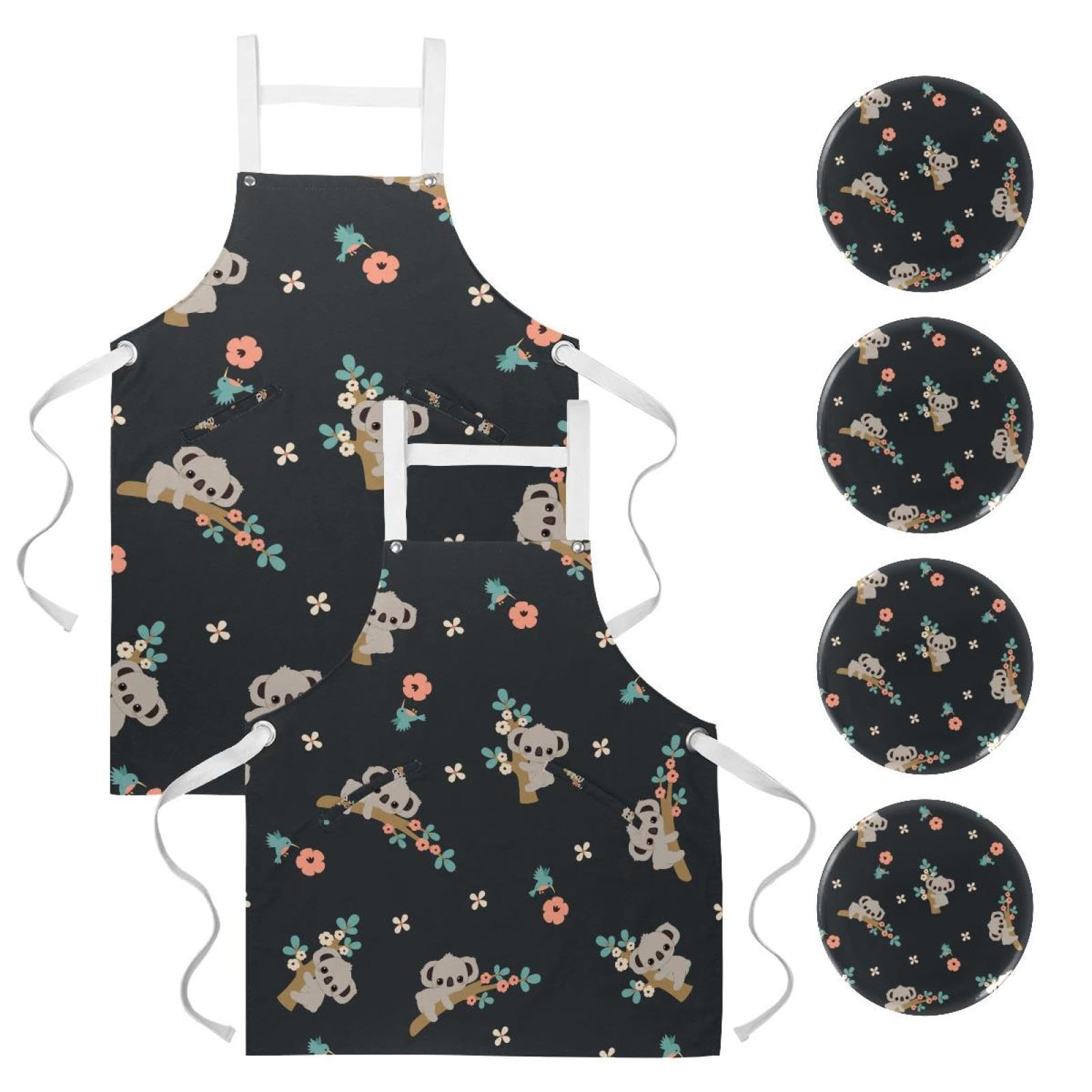 Tablier de cuisine mignon motif koala avec 4 broches utiles - 7