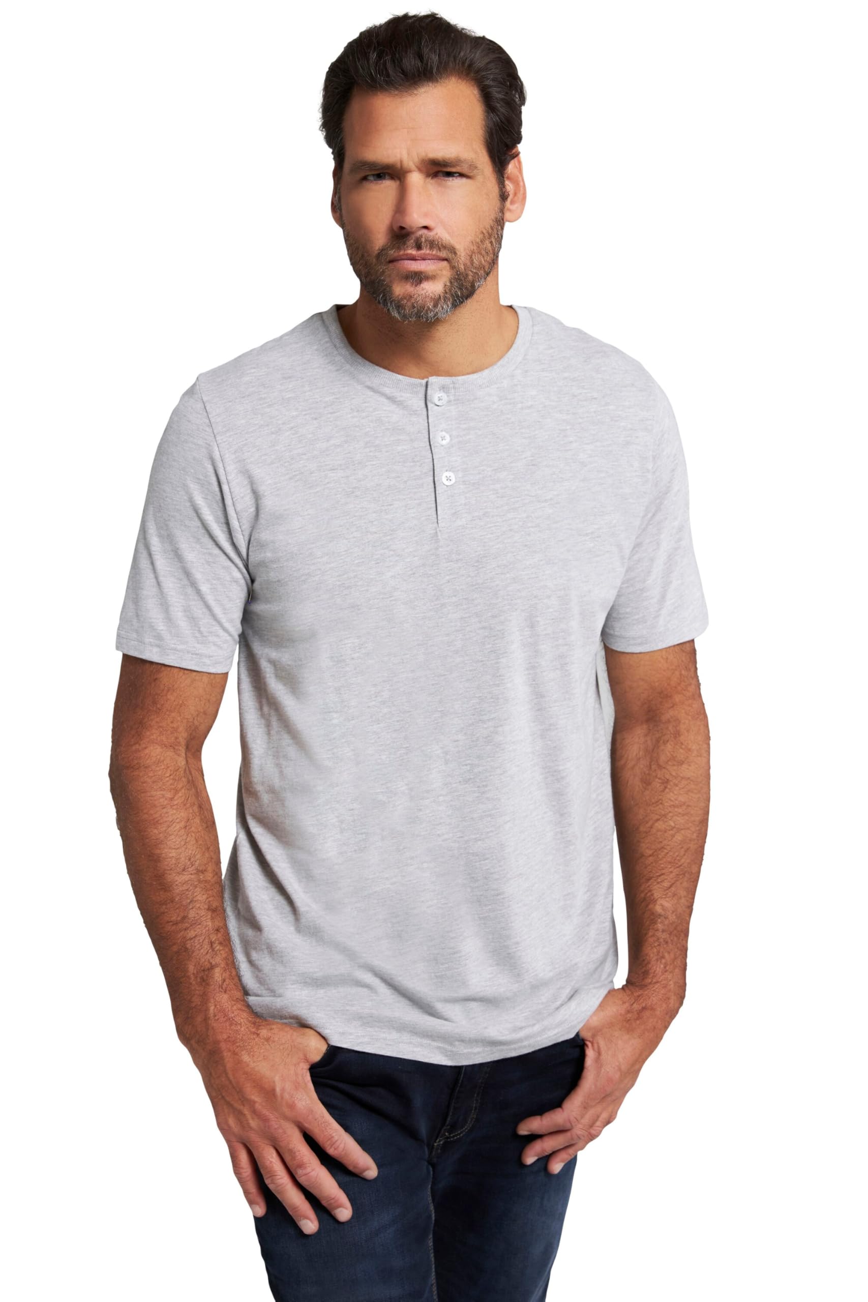 JP 1880 Men's Large Sizes Plus Sizes Menswear L-8XL JP1880 Henley, Basic, Button Placket, Half Sleeve, up to 7 XL 726695, Grey Melange, 6XL