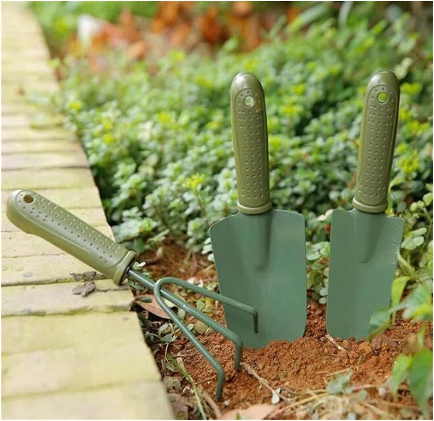 Attrezzi da Giardinaggio in ghisa, Set di Attrezzi da Giardino Verdi in Acciaio Inossidabile PP, Confezione da 3 Attrezzi for fiorire cazzuola, forchetta e Vaso