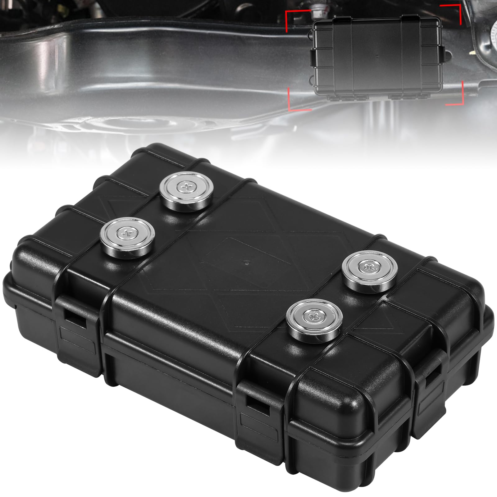 Magnetic Key Holder Under Car Hide Key Magnetic Key Case with 4 Magnets Hidden Key Holder Waterproof Emergency Key Box 19x11x5cm Magnetic Safe Storage Black for Under Car Vehicles