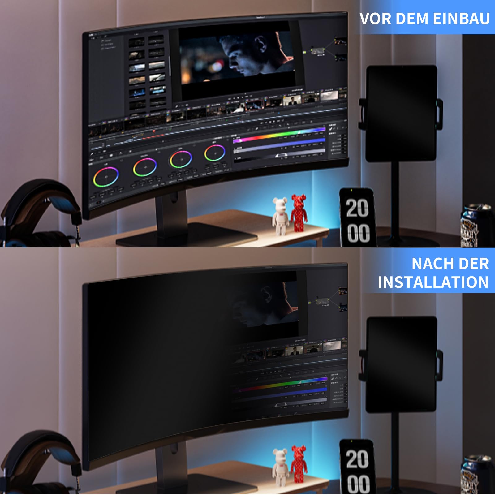 Blickschutzfolie für 24 Zoll 16:9 Monitor - Blaulichtfilter & Blendschutz, Abnehmbar Sichtschutzfolie,PC Blickschutzfilter für Büro